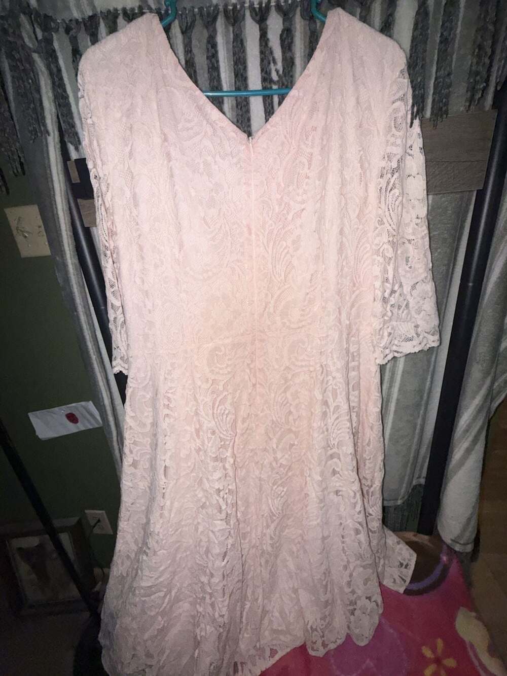 Alex Marie Lace Dress Size 16 Pink Cocktail Fit Flare 3/4 Sleeve - Picture 3 of 4